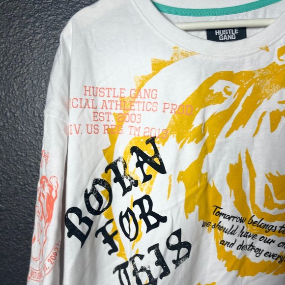 NWT Hustle Gang Men's White Relaxed Fit Graphic Print Born For This T-Shirt 3XL - Picture 6 of 12